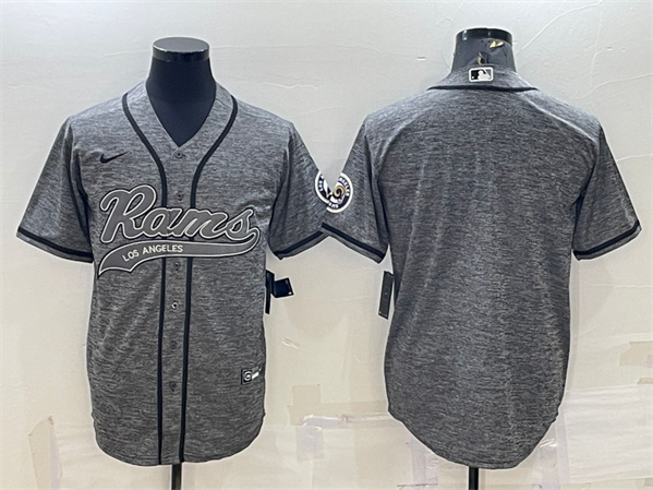 Men's Los Angeles Rams Blank Gray With Patch Cool Base Stitched Baseball Jersey